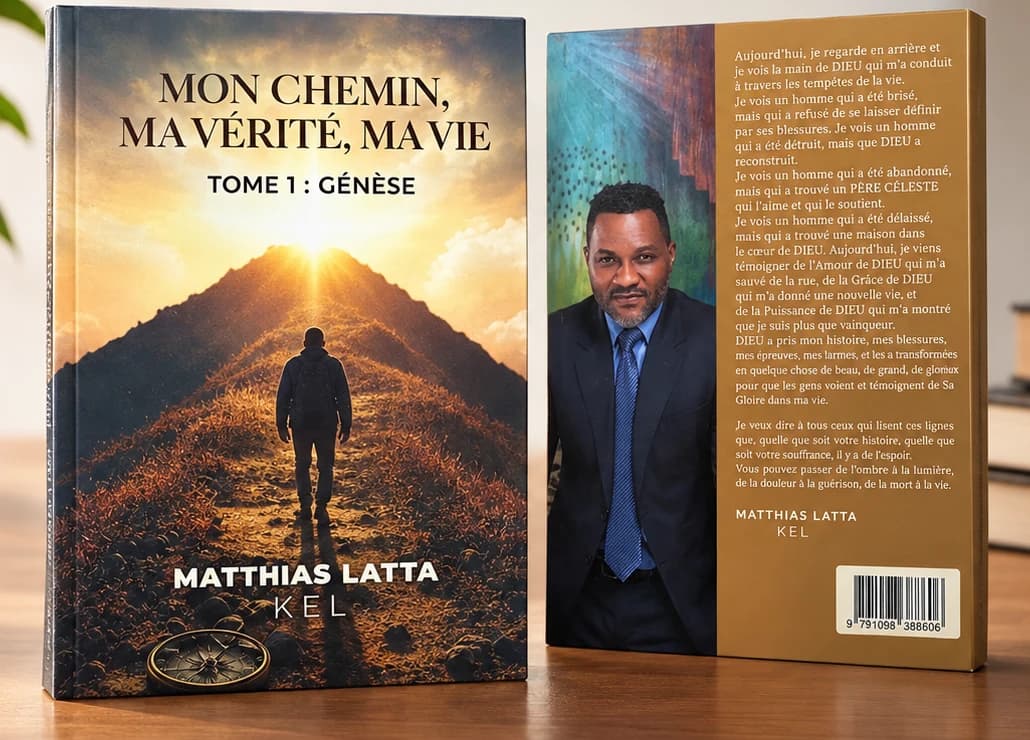 Le livre posé recto verso sur une table en bois